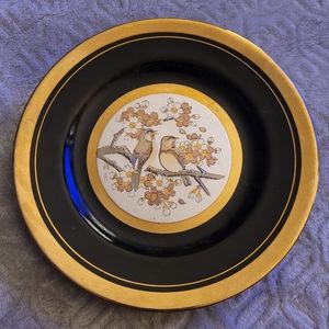 Japanese Chokin Plate with Birds & Gold Edging